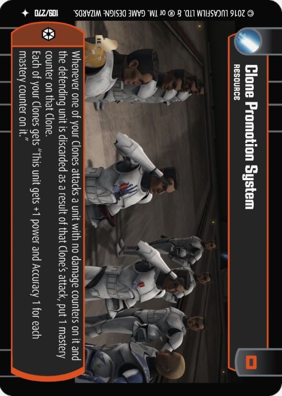 Clone Promotion System : A Resource type card for Star Wars Trading Card Game (SWTCG)