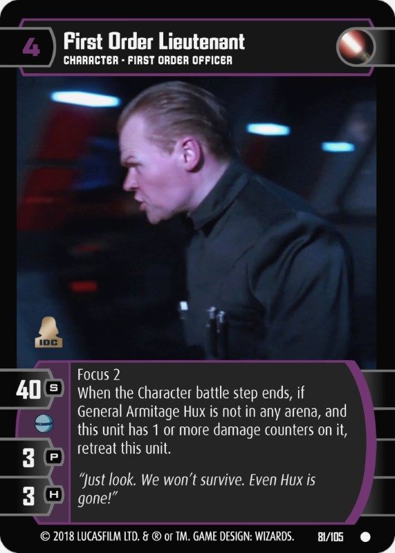 First Order Lieutenant Card - Star Wars Trading Card Game