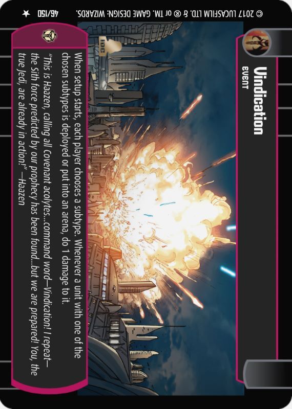 Vindication : A Event type card for Star Wars Trading Card Game (SWTCG)