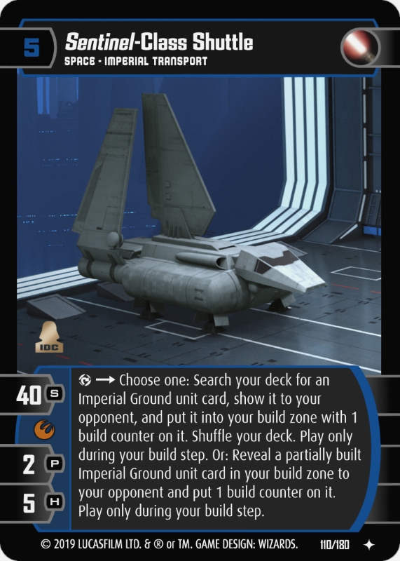 Sentinel-Class Shuttle Card - Star Wars Trading Card Game