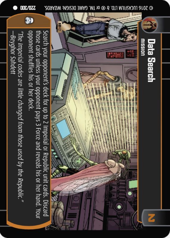 Data Search : A Mission type card for Star Wars Trading Card Game (SWTCG)