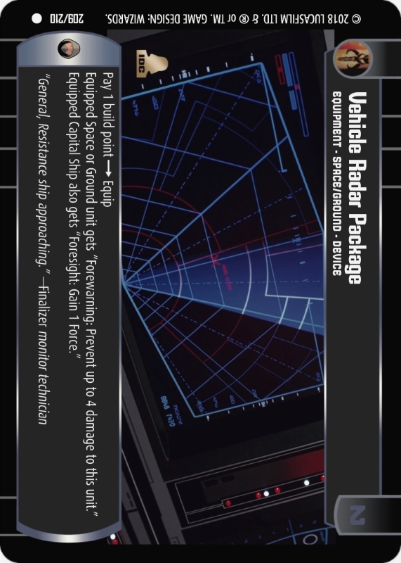 Vehicle Radar Package : A Equipment type card for Star Wars Trading Card Game (SWTCG)