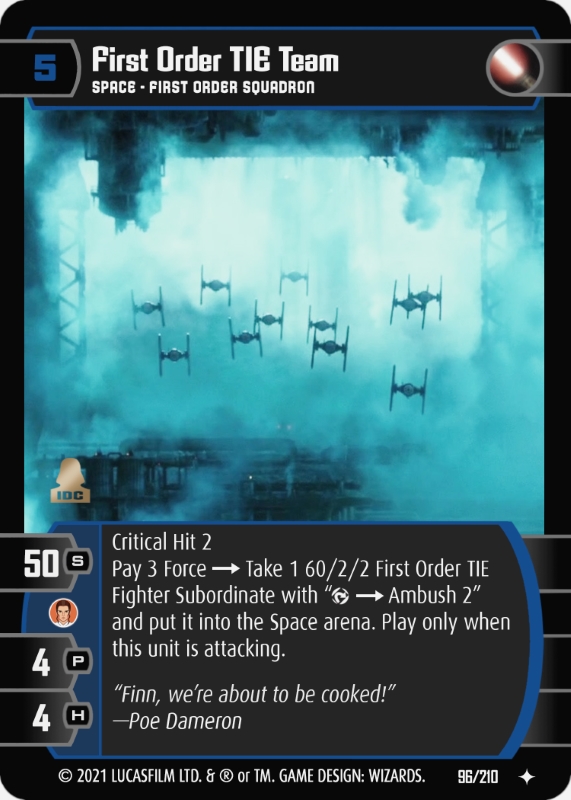 First Order TIE Team Card - Star Wars Trading Card Game