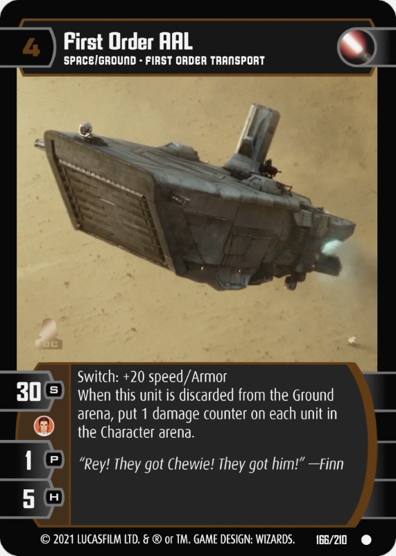 First Order AAL Card - Star Wars Trading Card Game
